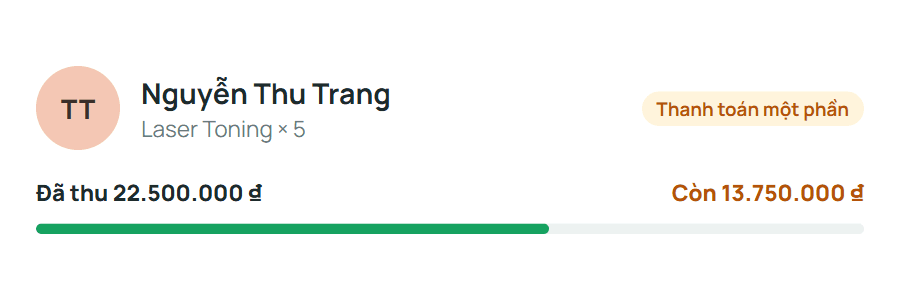 Đơn thanh toán một phần, có số còn lại