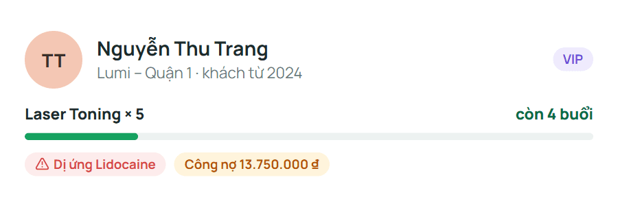 Tóm tắt khách: gói còn lại, dị ứng, công nợ