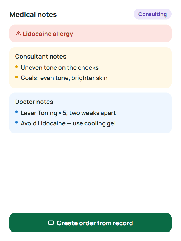 Allergy alert, consultant and doctor notes