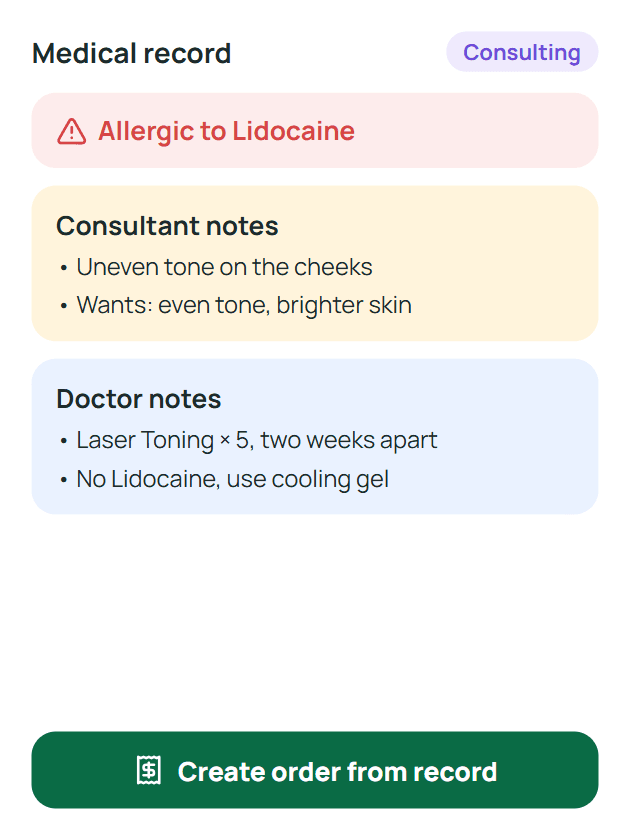 Allergy alert, consultant and doctor notes