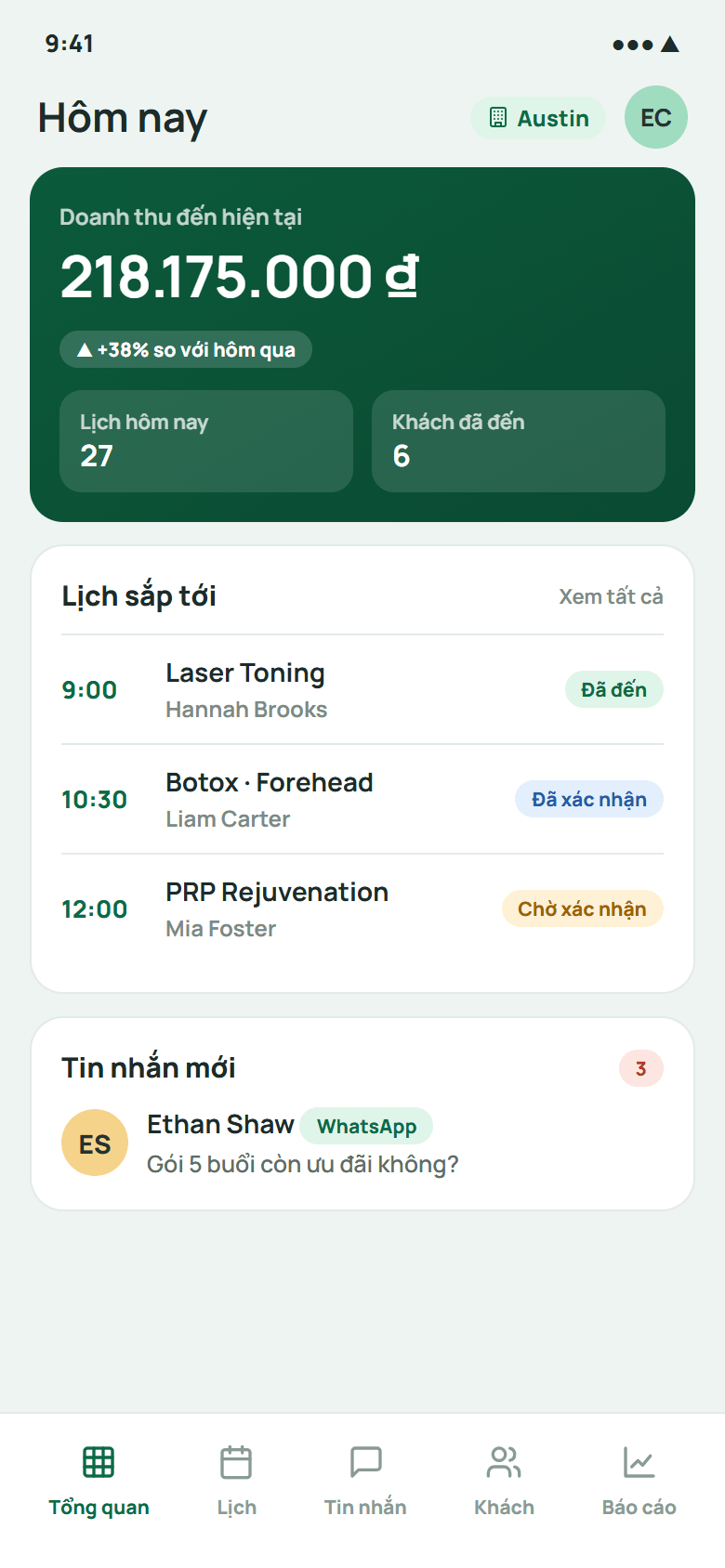 Báo cáo nhanh Qub-X CRM trong khung điện thoại