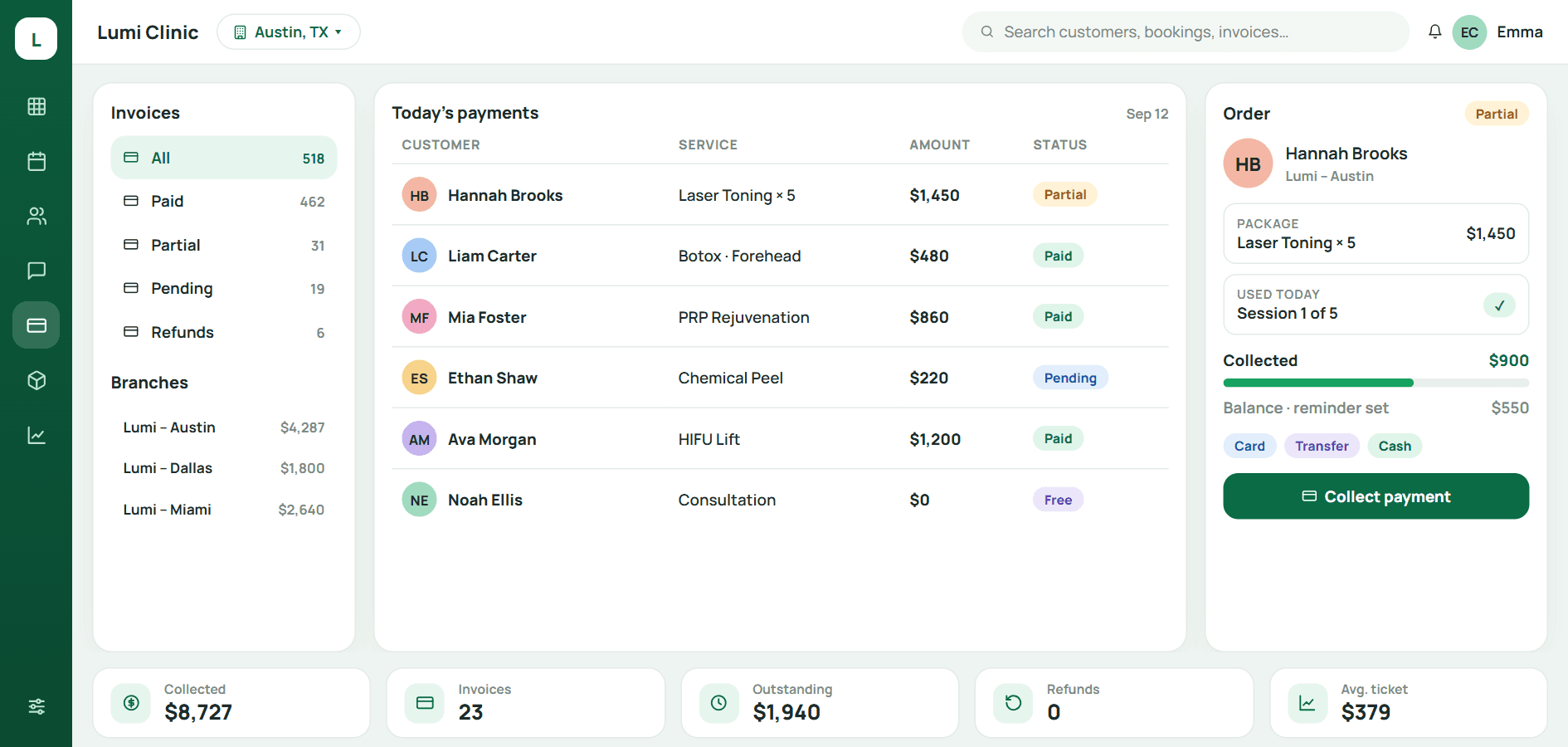 Payment ledger in Qub-X CRM