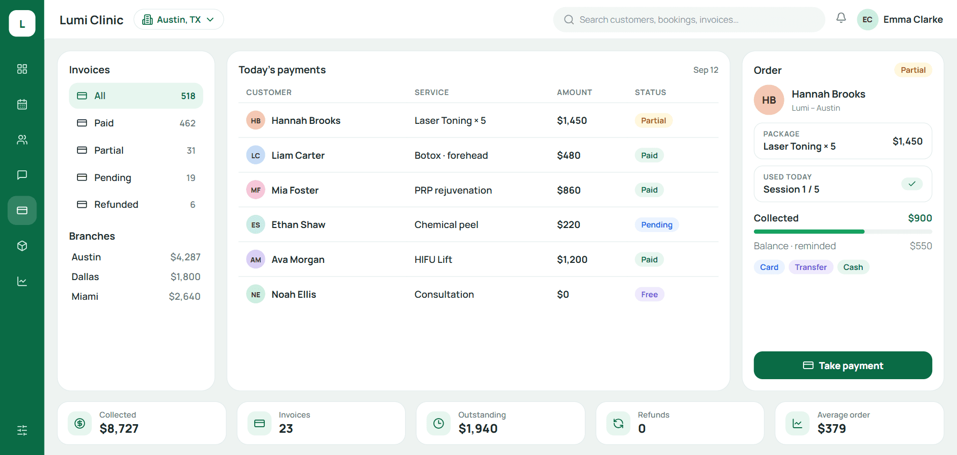 Payment ledger in Qub-X CRM