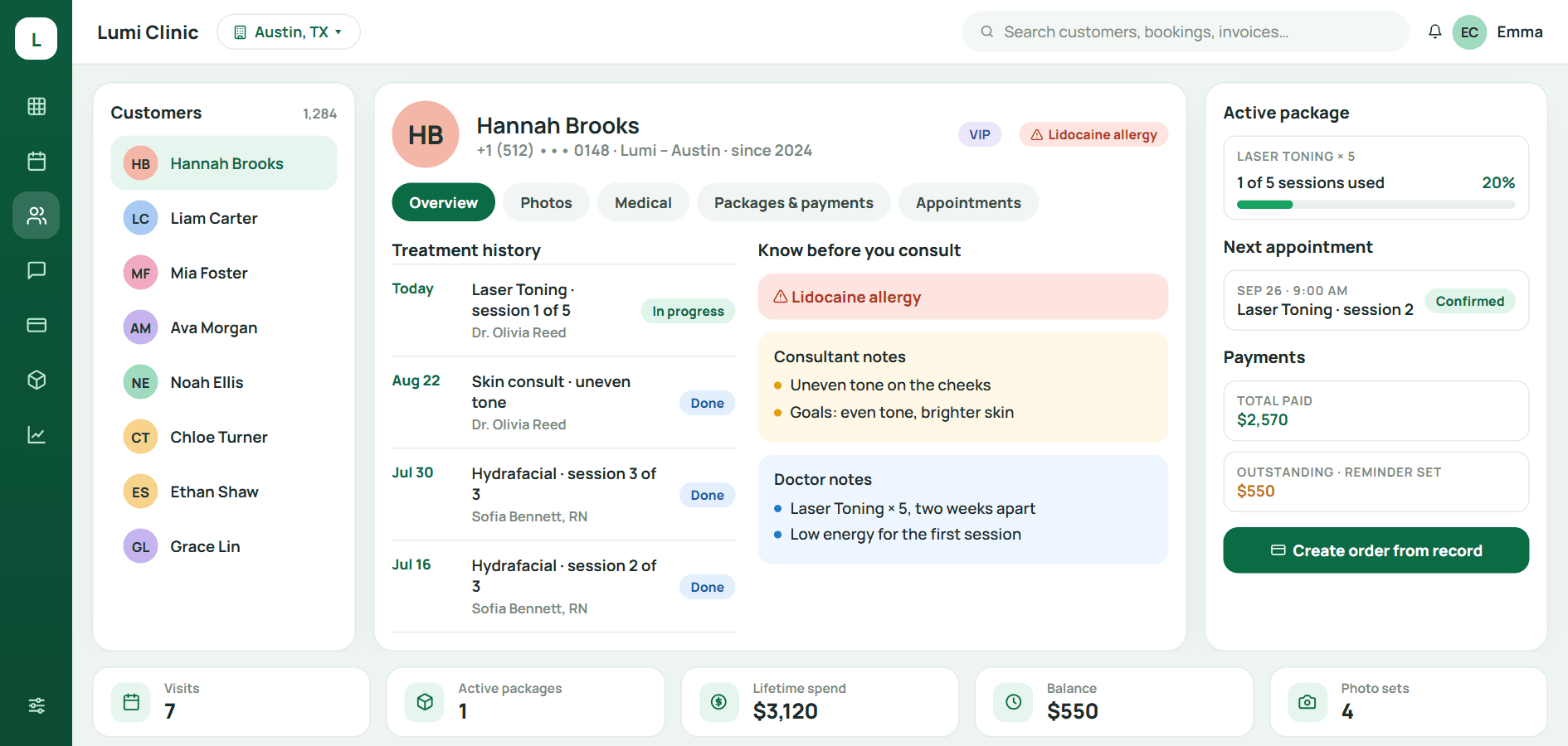 Customer record in Qub-X CRM