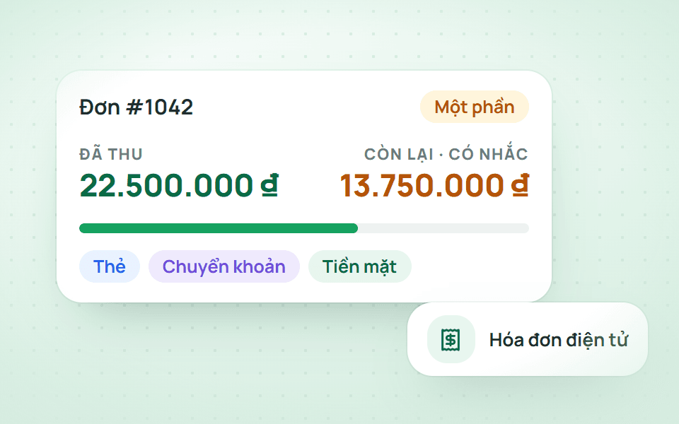 Tạo đơn, thu tiền, công nợ và hóa đơn điện tử.
