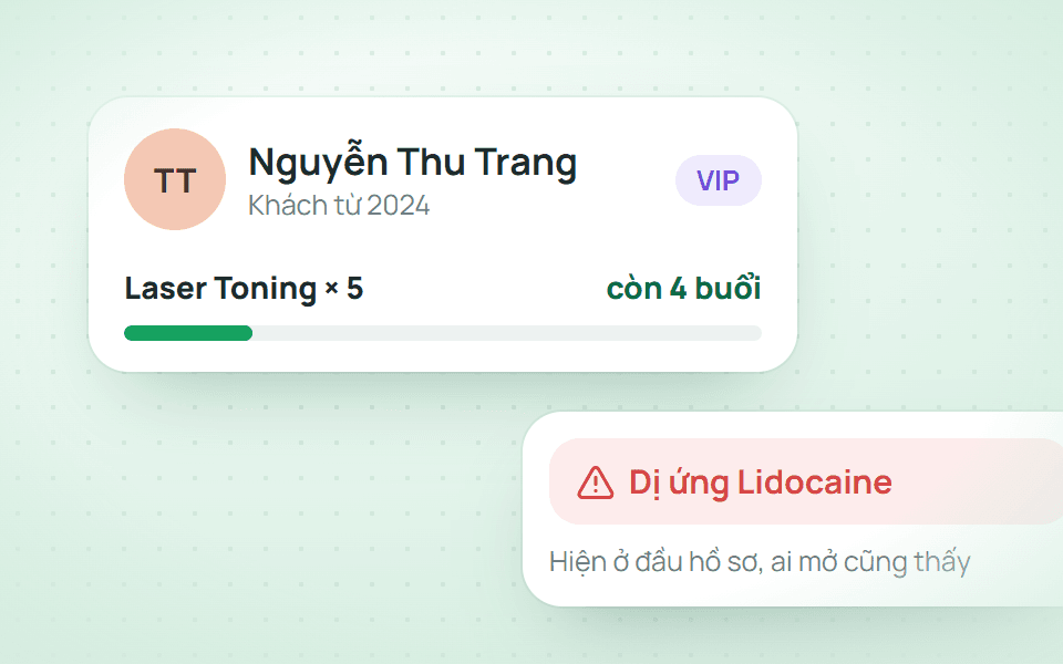 Liệu trình, ảnh trước/sau, dị ứng trong một hồ sơ.