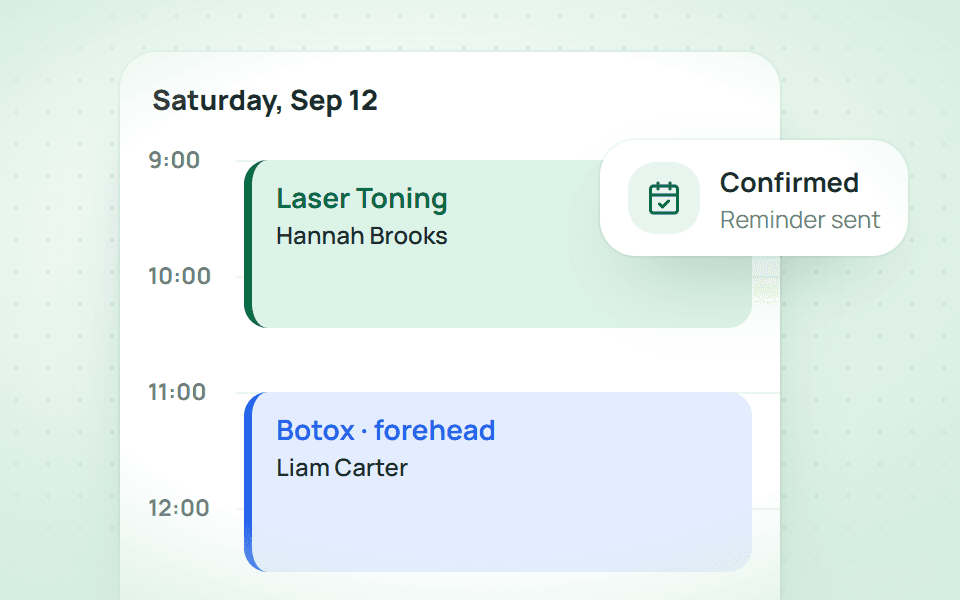 One calendar for rooms, beds and staff; drag to reschedule.