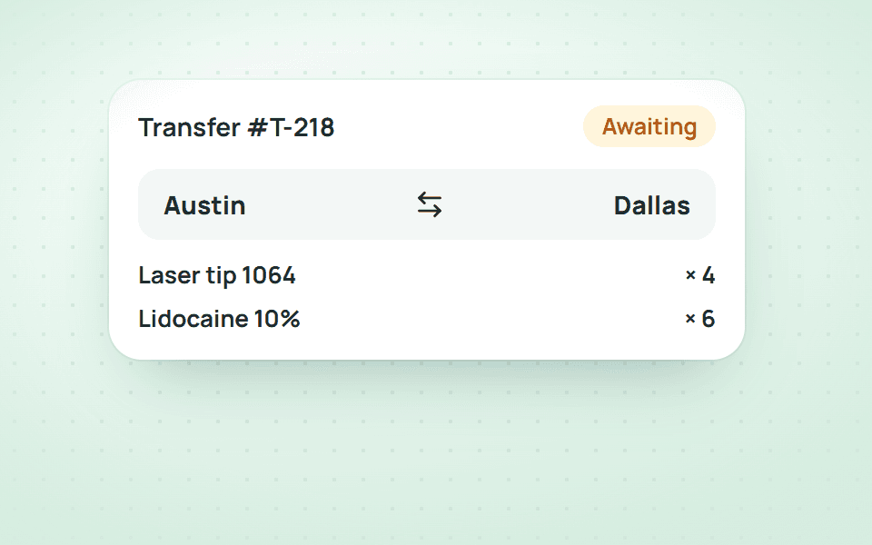 Stock updates on both sides once the receiver confirms.