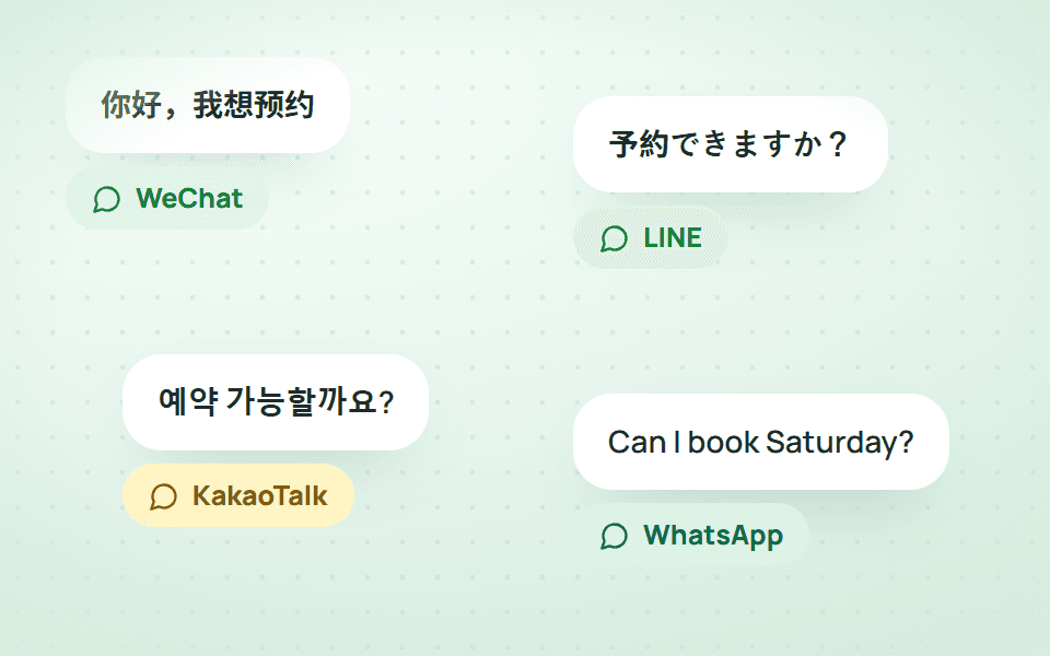 WeChat, LINE, KakaoTalk, WhatsApp in the same inbox.